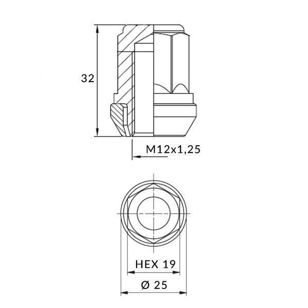 Conjunto de 20 Porcas M12x1.25 Excêntricas