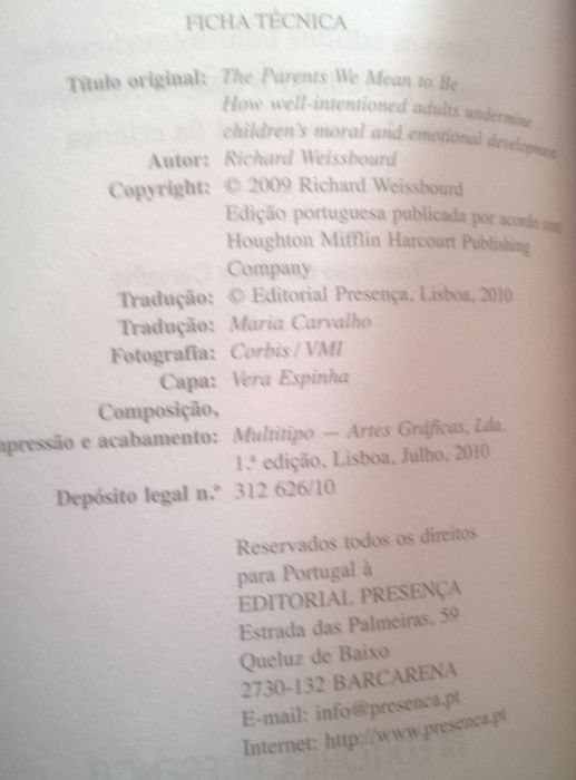Livro: Os Pais que Desejamos Ser - Richard Weissbourd - Ed. Presença