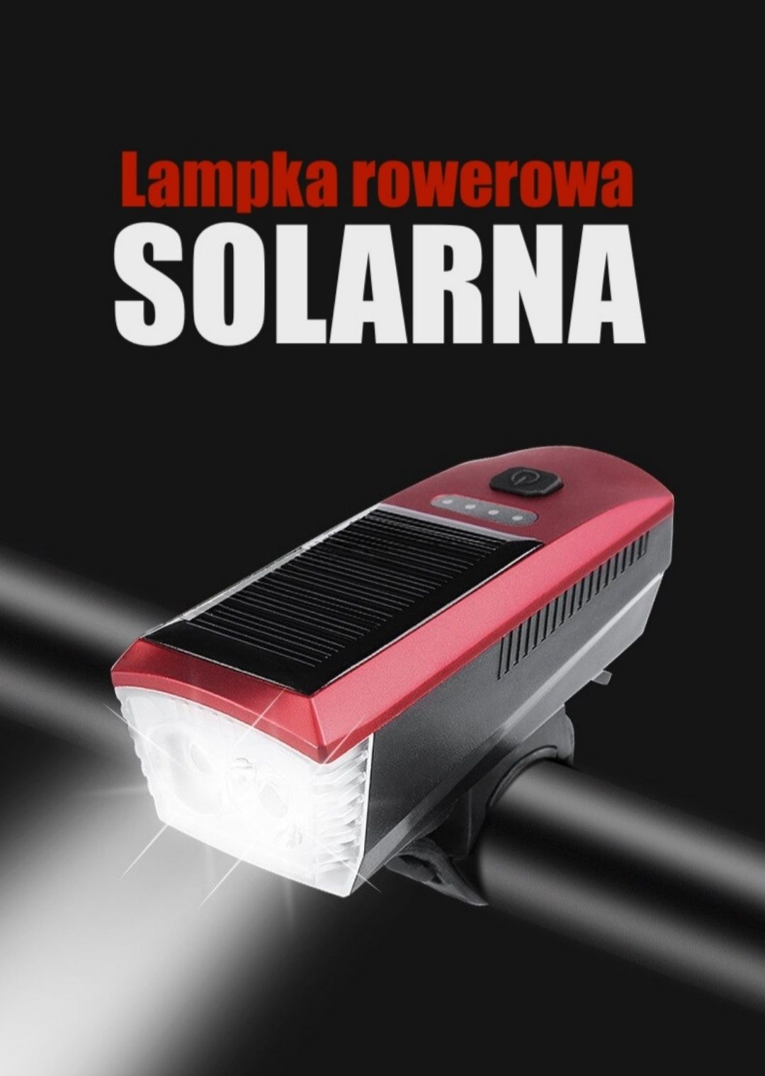 Lampka Rowerowa LED Solarna Powerbank USB Klakson Solar