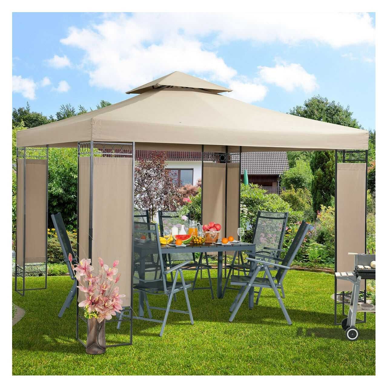 Pawilon ogrodowy namiot tarasowy altana zadaszenie 3x3m beżowy