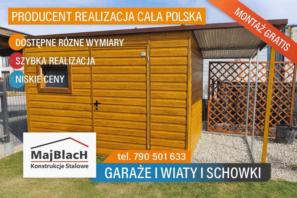Złoty Dąb Garaż Blaszany-Schowek Narzędziowy |Wiata Ogrodowa–Maj-Blach