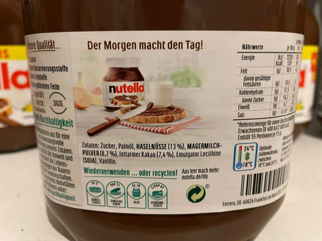 NUTELLA krem czekoladowy 825 gram z Niemiec 5 sztuk
