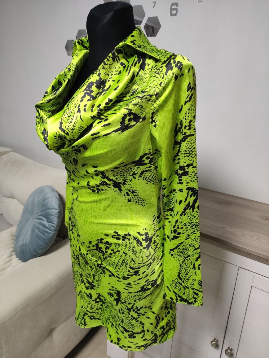 Nowa sukienka satynowa river island zielona seledynowa panterka z metk