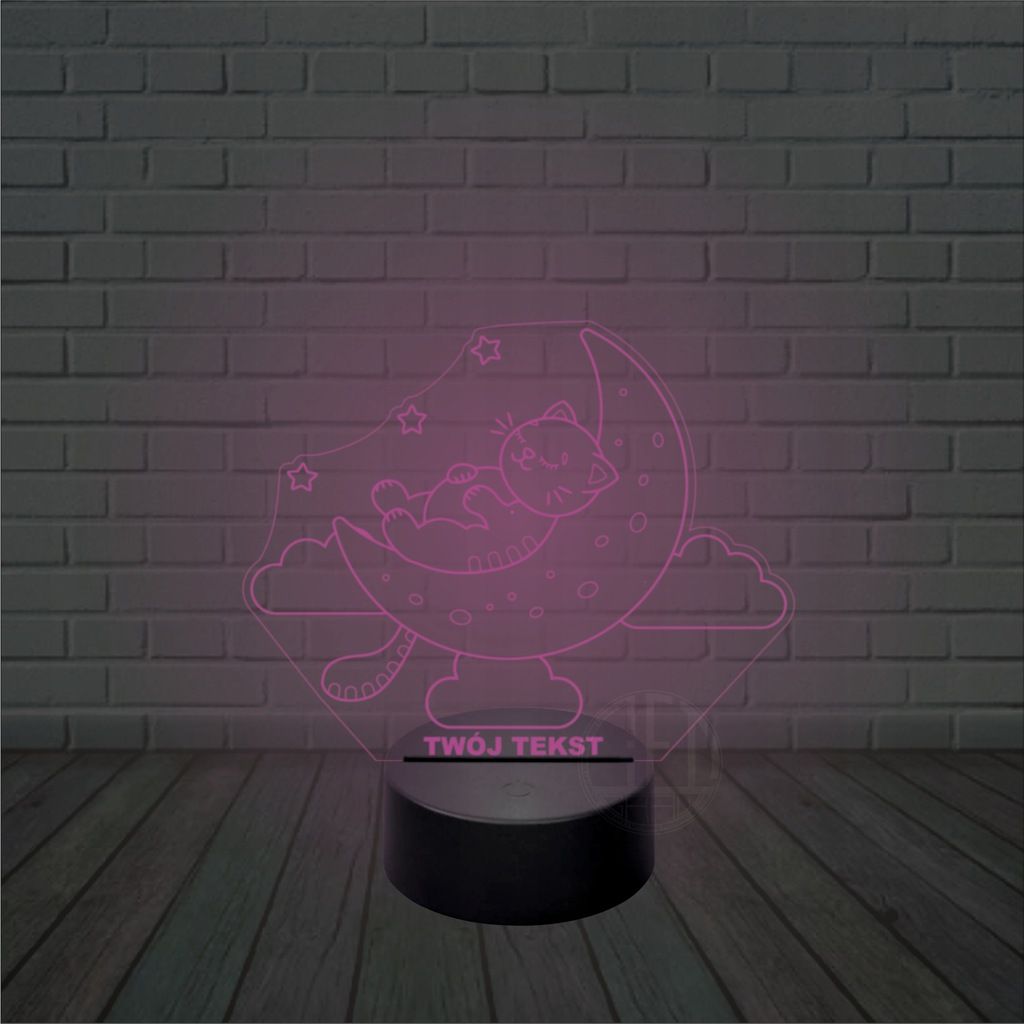 Lampka nocna 3D LED imię KOT na księżycu na biurko