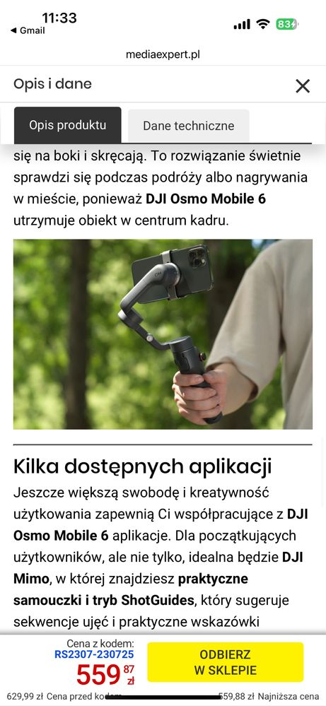 Gimbal ręczny DJI Osmo mobile 6