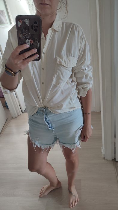 Jedwabno-bawełniana koszula damska ecru na lato Zara rozm S/M lato