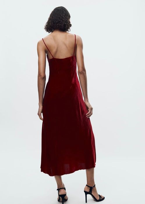 Sukienka Zara suknia L aksamitna długa slip dress czerwone wino wiśnia