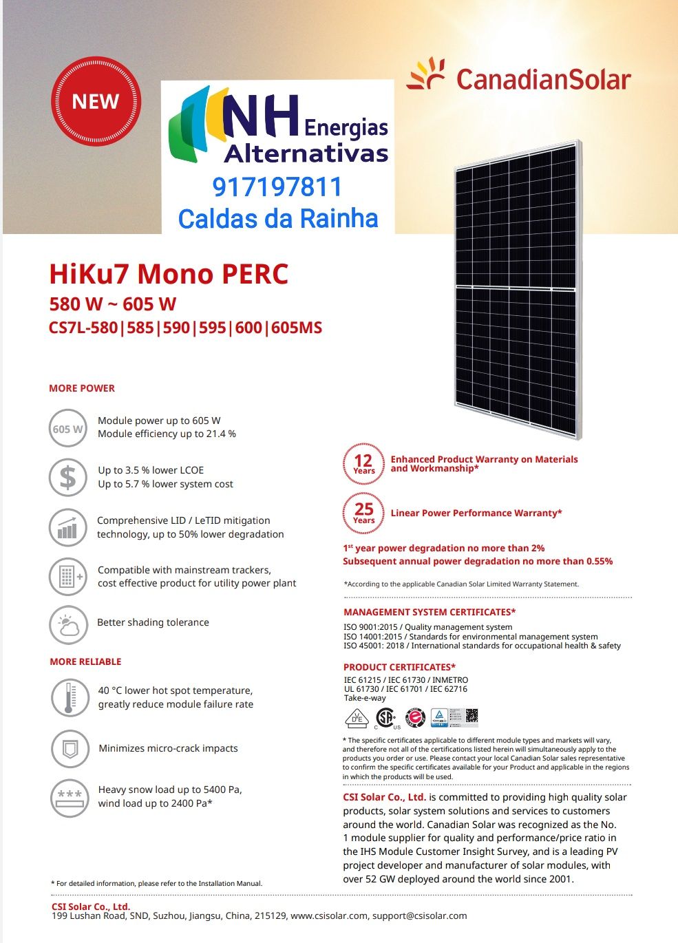 Canadian Solar 590W 600W Painel Fotovoltaico Mono Monocristalino Half