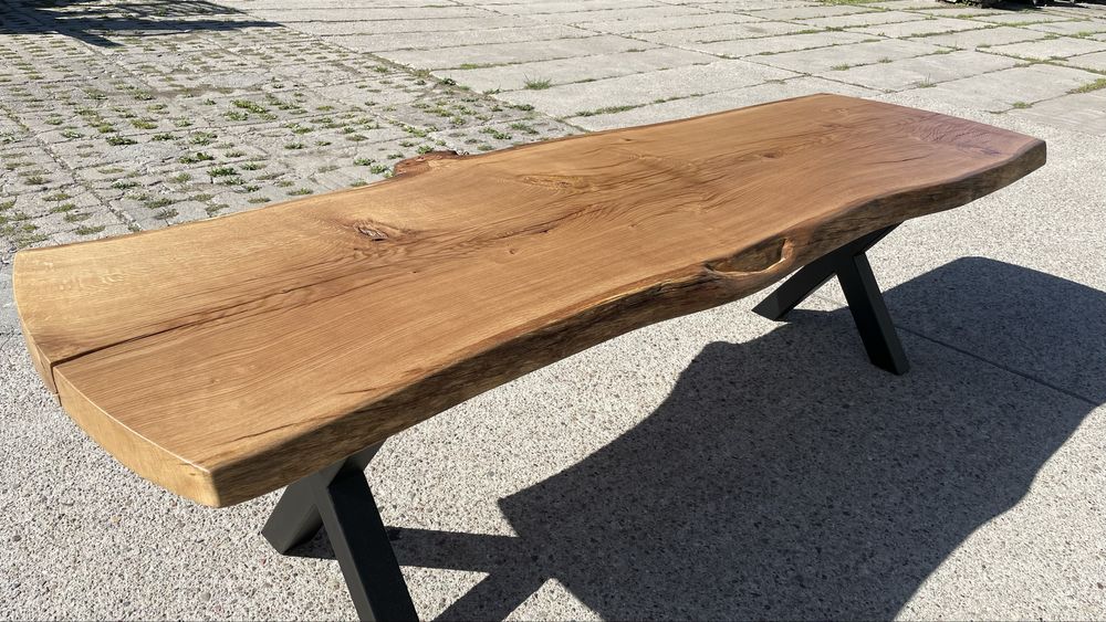 Stół dębowy, monolit z naturalną krawędzią 276x90