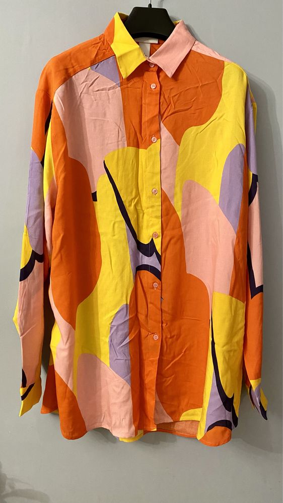 Kolorowa koszula z dlugim rekawem we wzory żółta pomaranczowa różowa
