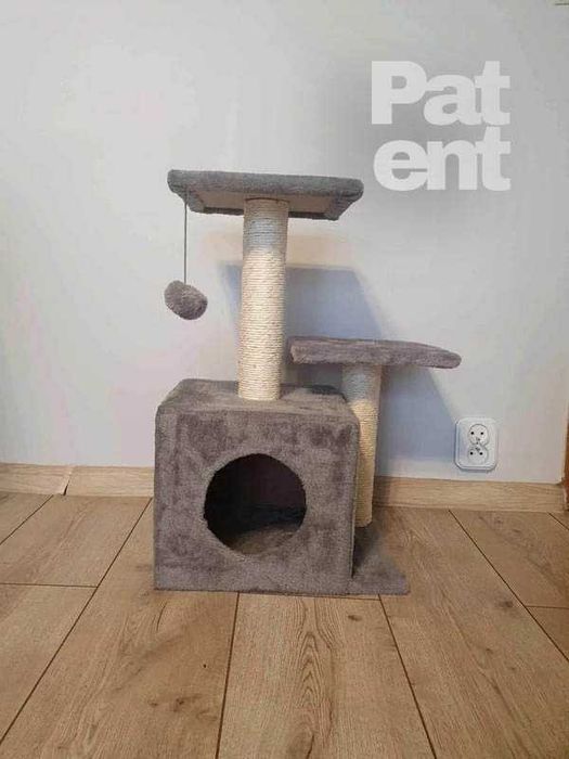 Szary drapak dla kota domek legowisko budka miękki drapanie