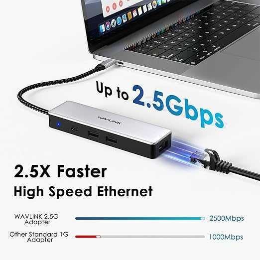 HUB Wavlink USB C do Ethernet Adapter 2.5G Gbps USB C USB A 590