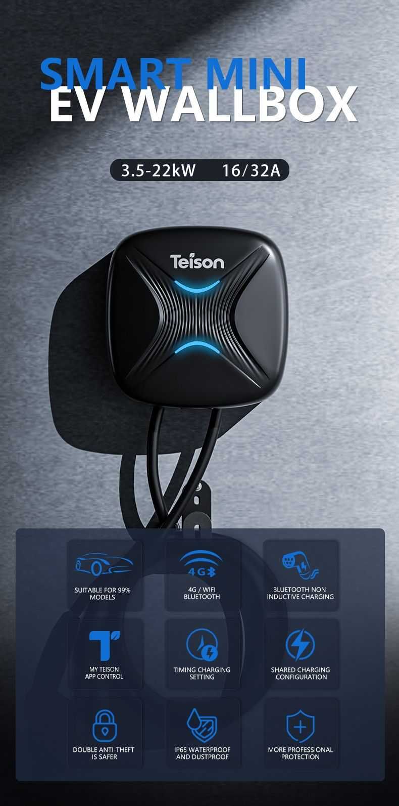 Wallbox Carregador de veículo elétrico 7.4Kw com Bluetooth com APP