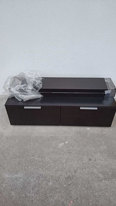 Conjunto de 2 Prateleiras Suspensas em Madeira Wengé