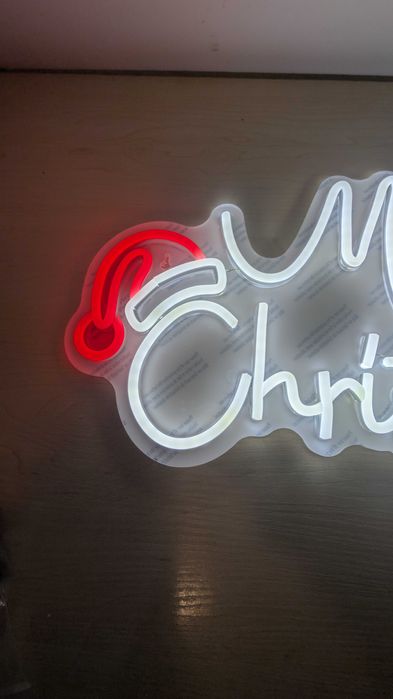 Neon Merry CHRISTMAS napis na ściane LED prezent święta Mikołaj jasny