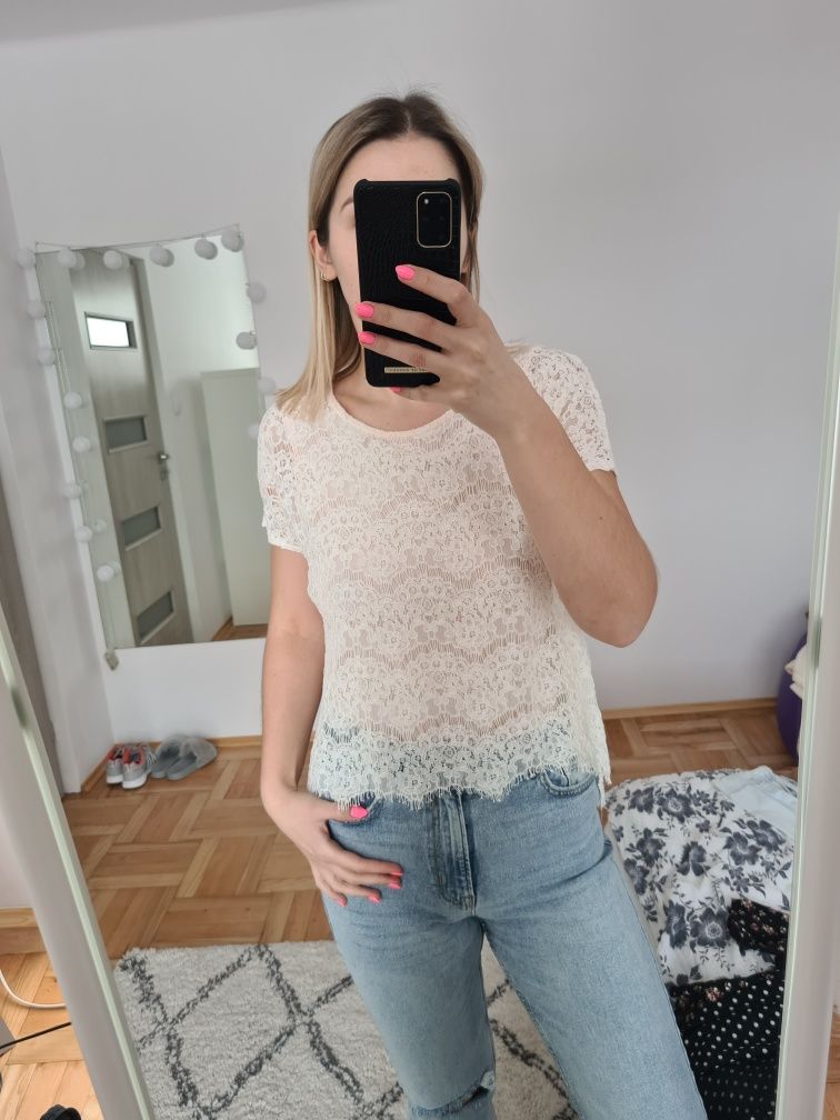 T-shirt bluzka koszulka koronkowa z koronką C&A