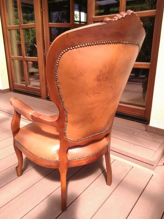 Fotel Ludwik Rzeźbione Skóra Antyk