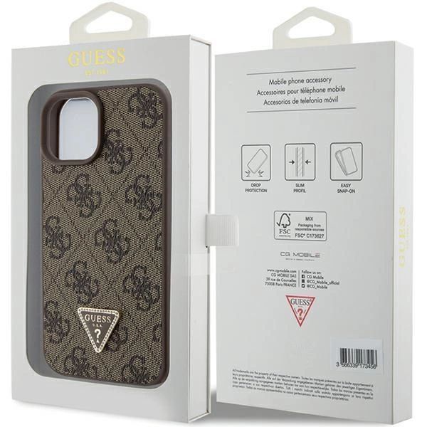 Etui Guess Leather 4G Triangle Strass Do Iphone 15 - Brązowe