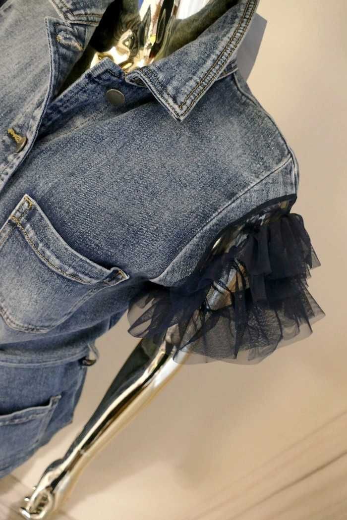 Minouu nowa katana - koszula z paskiem jeans - falbanki S-M