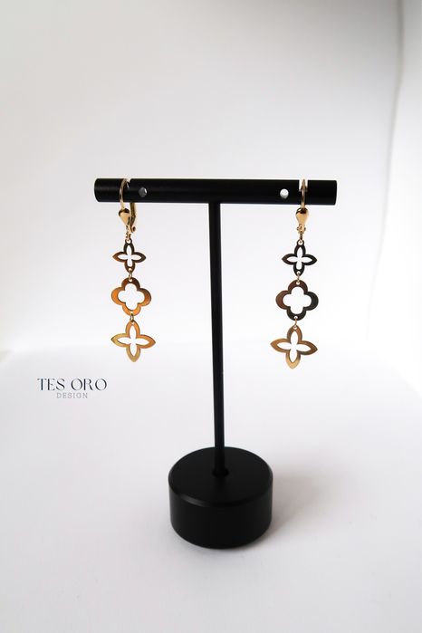 Złote Wiszące Kolczyki Kwiaty | Próba Złota 585