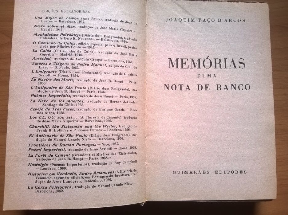 Memórias duma Nota de Banco (1.ª ed.) - Joaquim Paço d'Arcos