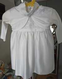 Biała sukienka na chrzest r. 68 z dodatkami cocodrillo
