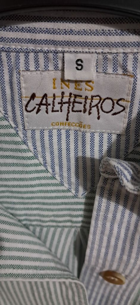 Camisa oxford mulher de riscas verde e branco,  S