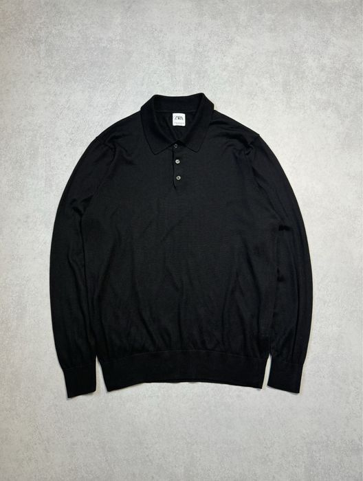 Свитер с воротником Zara мужской черный в стиле old money (оригинал)