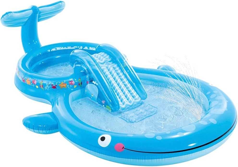 Piscina insuflável infantil escorrega e pulverizador 373x234x99cm 235L