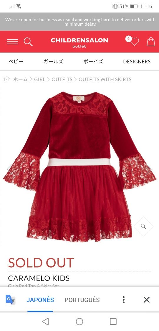 Camisola e saia caramelo kids 3/4 anos