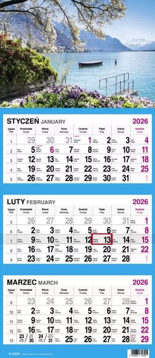 Kalendarz 2026 Trójdzielny Widok. O-press. Nowy Produkt