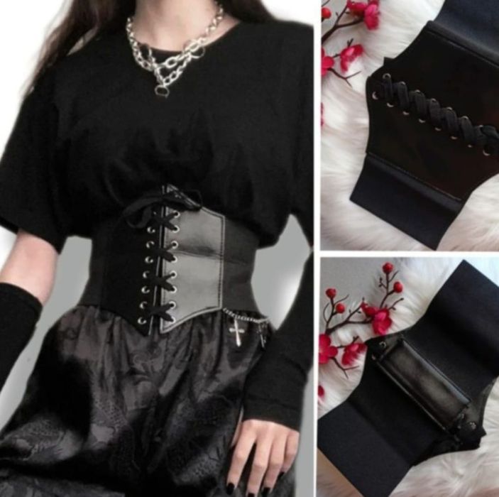 Czarny, szeroki pasek damski, gorset