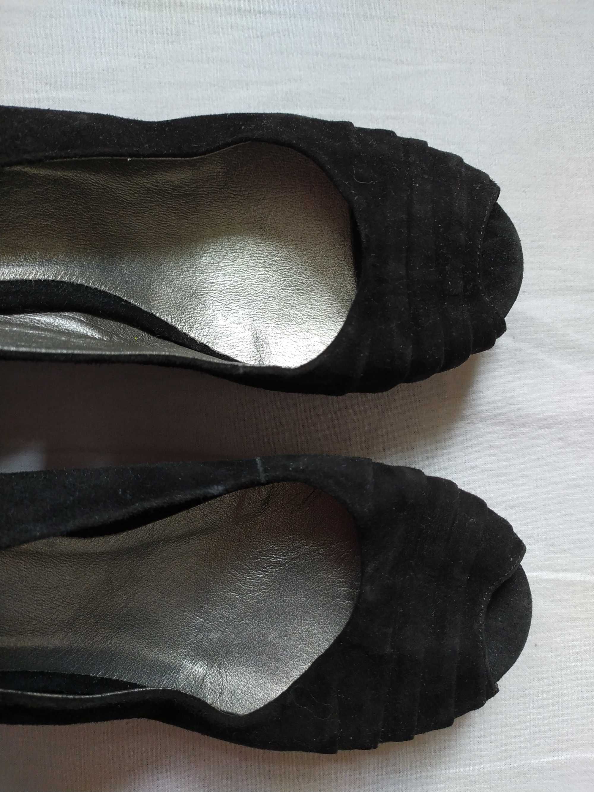 Czarne sandały na koturnie, czarne, 40, wiosna, lato