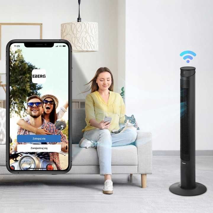 NOWY WENTYLATOR Kolumnowy Chłodzący Pokojowy Wiatrak Stojący + WiFi