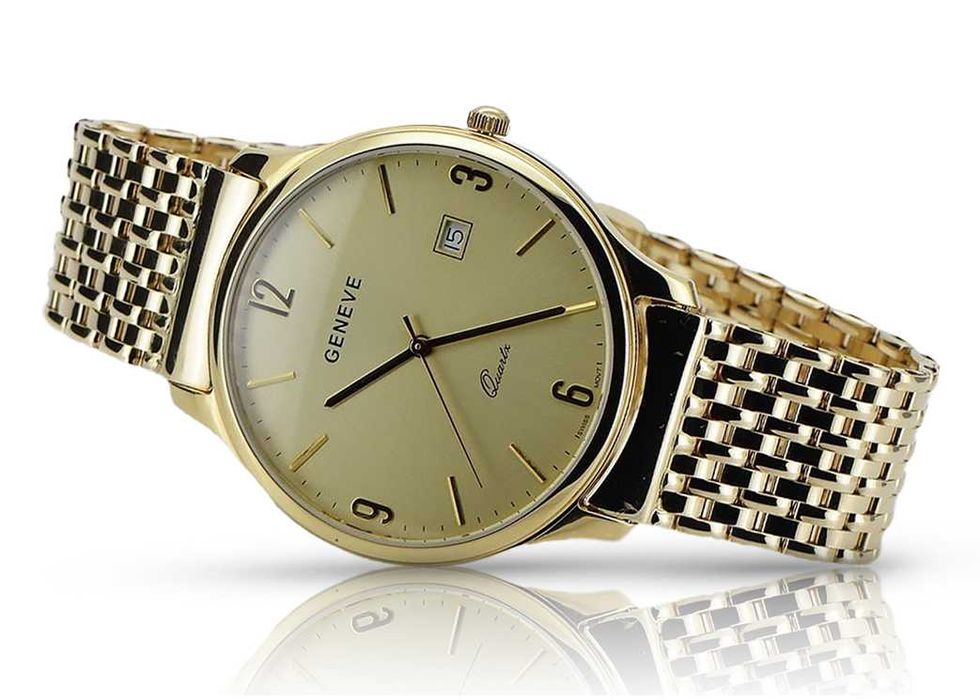 Złoty zegarek męski 14k 585 z bransoletą Geneve mw017y&mbw013yo-P