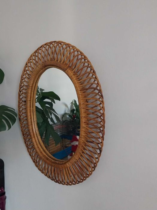 Lustro Franco albini mirror italy 60s owal red aksamit