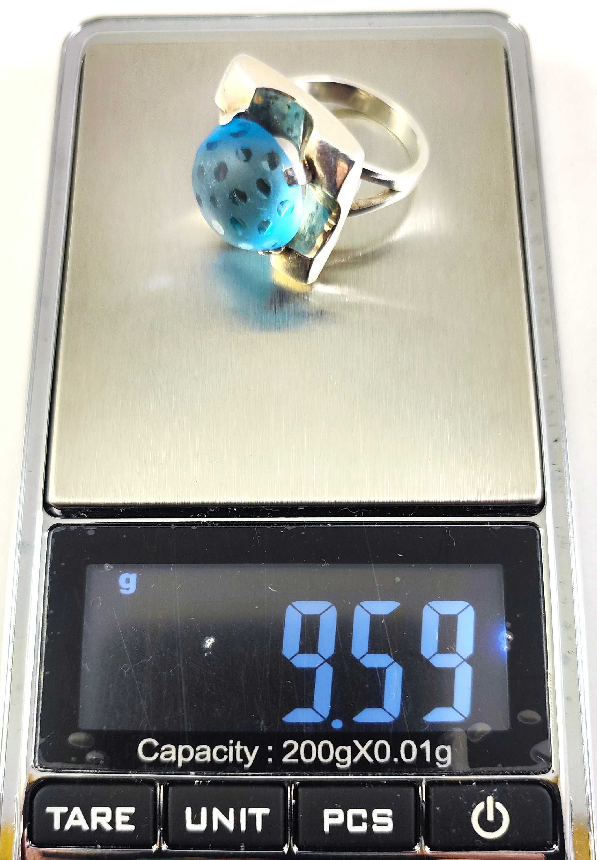 Новое Оригинальное Серебряное кольцо 875 крупный камень голубого цвета
