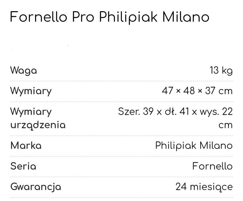 Fornello Pro Milano Na Gwarancji