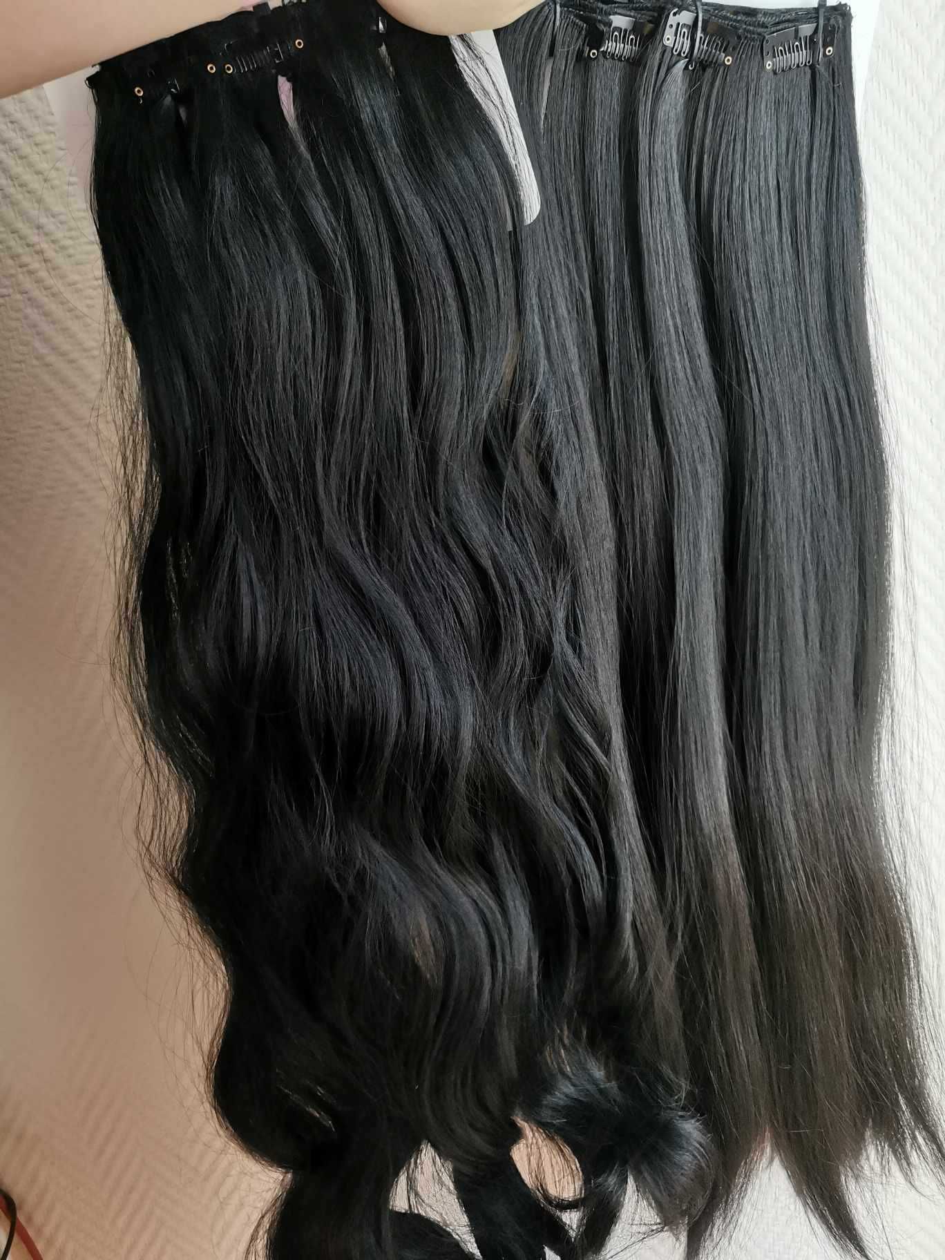 Doczepiane włosy clip in naturalna czerń 55 cm 8 tresek