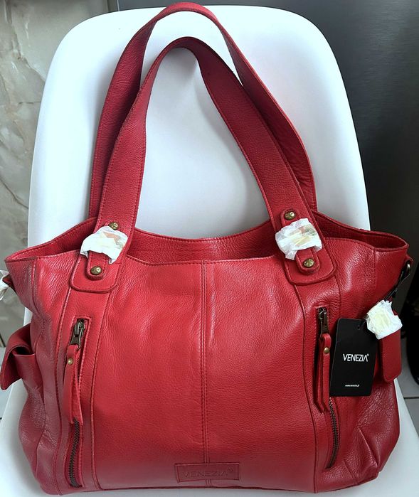 Skórzana torebka VENEZIA czerwona