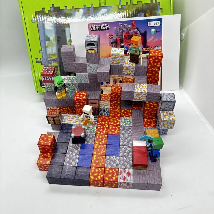 143шт+4 фігурки Магнітний конструктор майнкрафт minecraft кубики лава