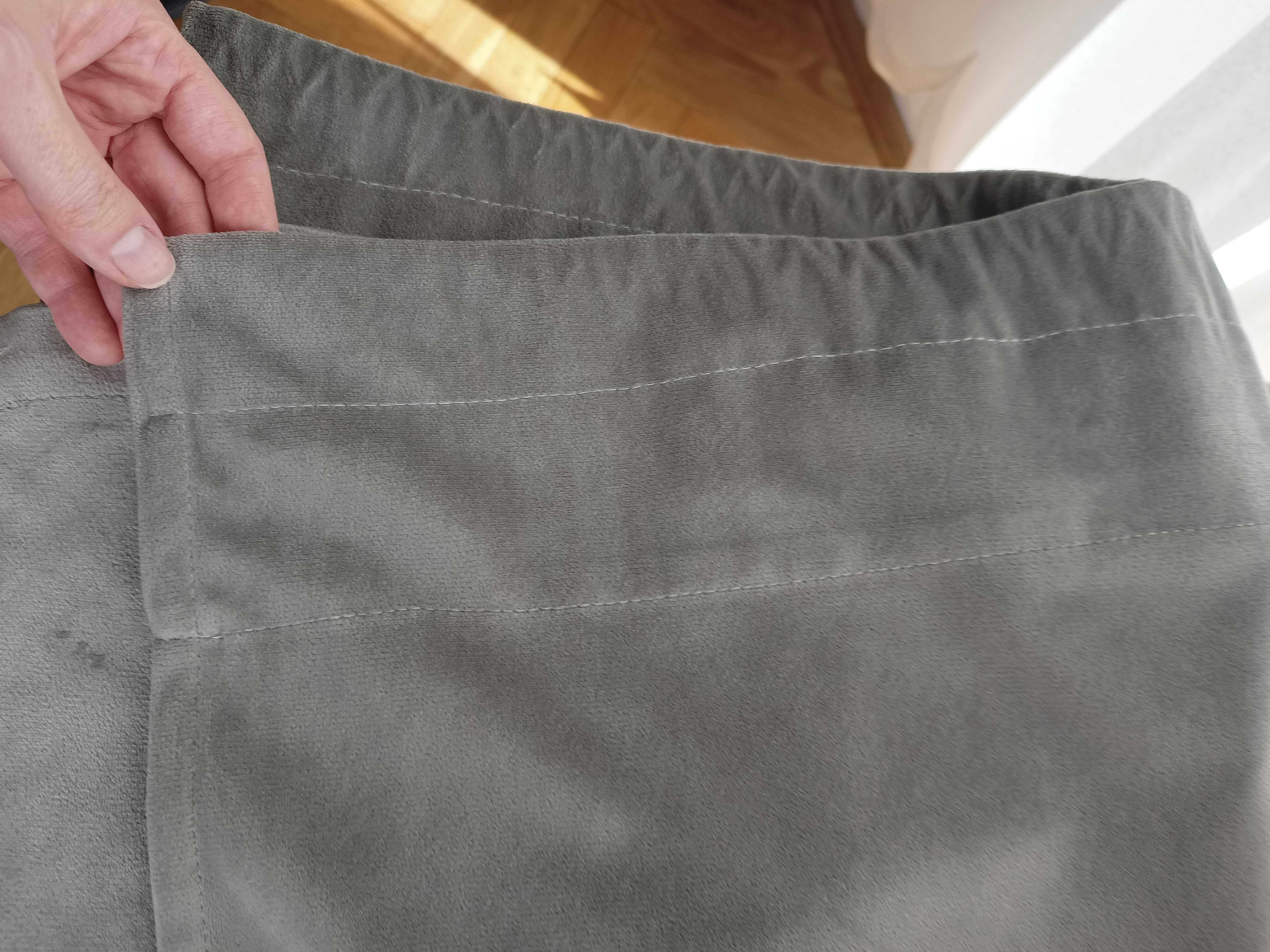 Zasłony na rurkę szary welur, aksamit - komplet 2 sztuki