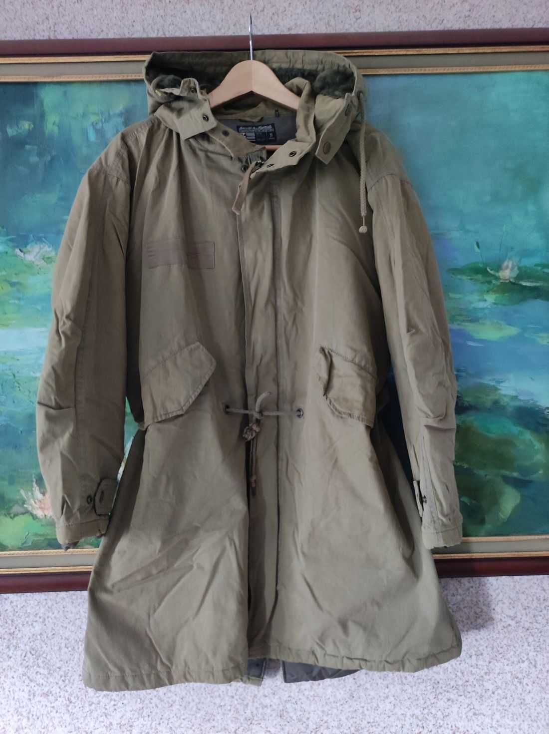 płaszcz parka kurtka norweska z kapturem militarna wojskowa army khaki