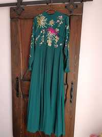 Sukienka ASOS 40 z haftem, butelkowa zieleń wizytowa nowa plisowana