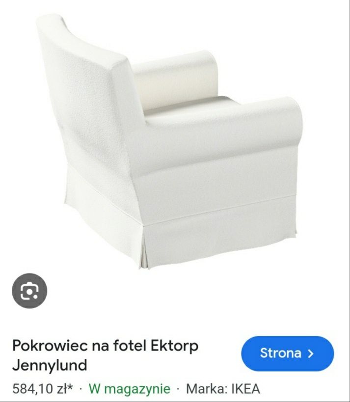 Biały pokrowiec na fotel Ektorp Jennylund Ikea 100% bawełna