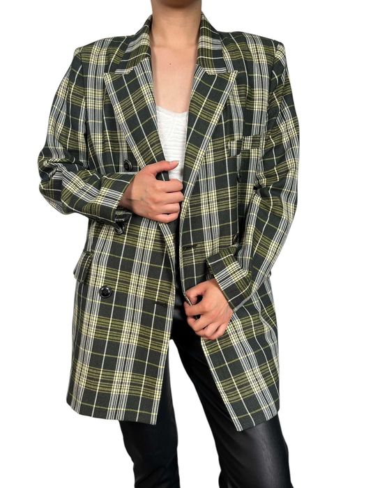 Двобортний блейзер Mango  | Зелено-кремовий тартан | Розмір XS