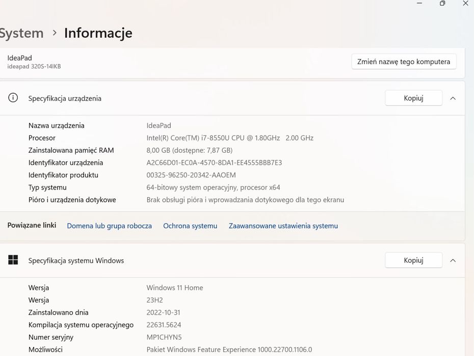 Lenovo Ideapad S320 14” - i7, 256GB SSD, 8GB RAM