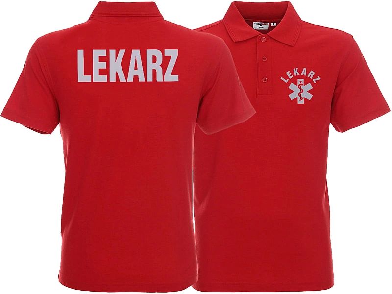 Koszulka Polo ratownicza czerwona męska odblaskowa FUNKCYJNA (L)