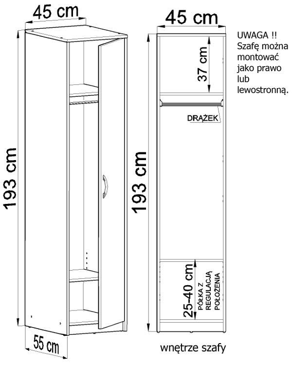 Nowy słupek/szafa z drążkiem - 4 kolory - 193x45x55 - OD RĘKI!!!