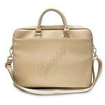 Torba Guess Saffiano Script na laptopa 16" - złota